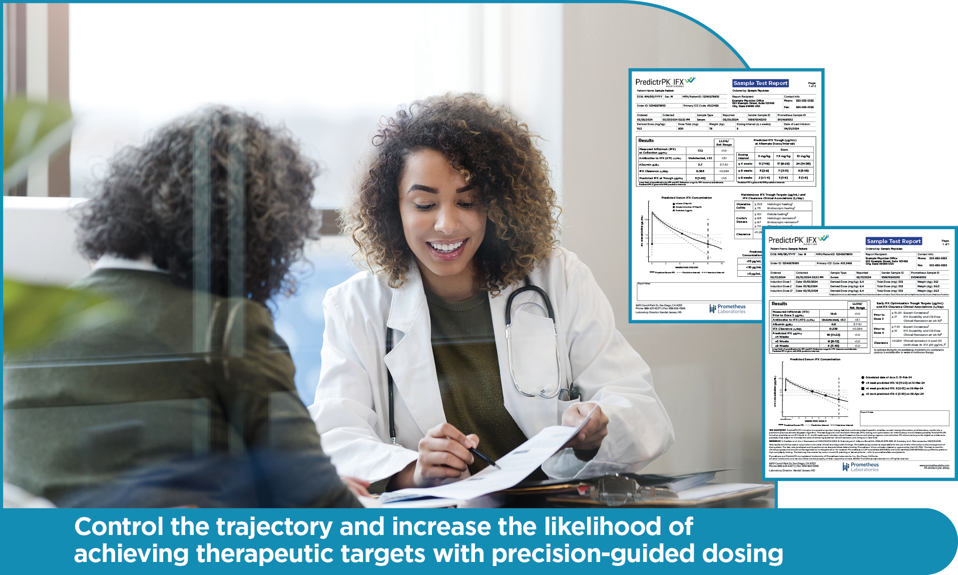 Doctor going over PredictrPK IFX report with a patient.