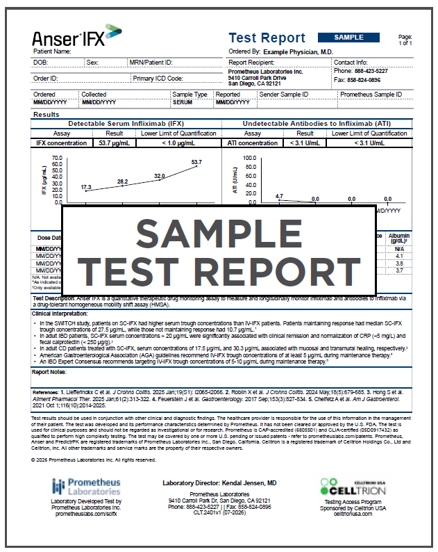 Celltrion Anser IFX Sample Test Report Sample Anser IFX test report for Celltrion Testing Access Program