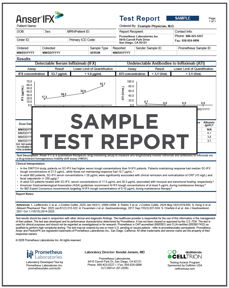 Celltrion Anser SC-IFX Sample Test Report Sample Anser IFX test report for Celltrion Testing Access Program